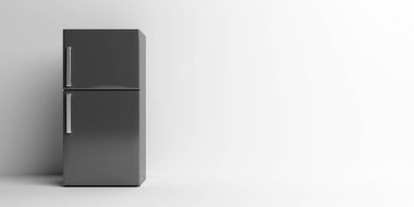 Buzdolabı ev aletleri, buzdolabı, beyaz siyah renk. 3d illüstrasyon