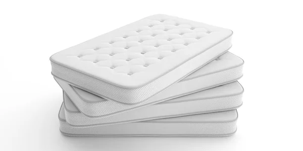 Matelas empilés isolés sur fond blanc. Illustration 3d — Photo