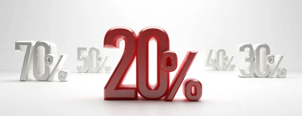 Vendita 20%. 20 per cento di sconto testo su sfondo bianco, banner. Illustrazione 3d — Foto Stock