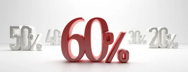 Vendita 60%. 60 per cento di sconto testo su sfondo bianco, banner. Illustrazione 3d — Foto Stock