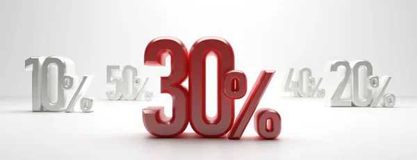 Vendita 30%. 30 per cento di sconto testo su sfondo bianco, banner. Illustrazione 3d — Foto Stock