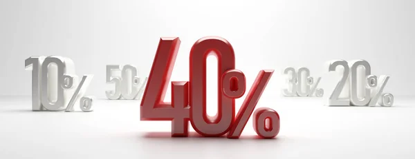 Vendita 40%. 40 per cento di sconto testo su sfondo bianco, banner. Illustrazione 3d — Foto Stock