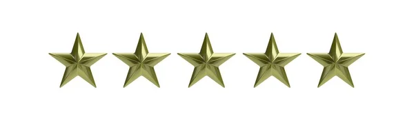 Cinque stelle d'oro isolate contro il bianco, concetto di valutazione. Illustrazione 3d — Foto Stock