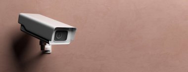 Gözetleme kamerası, kahverengi duvardaki cctv sistemi. 3d illüstrasyon