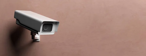Überwachungskamera, Videosystem an brauner Wand. 3D-Illustration — Stockfoto