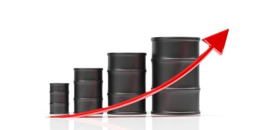 Yakıt varilleri, izole kırmızı çizgi, beyaz arka plan. 3d illüstrasyon