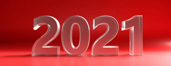 2021 Neujahr auf rotem Hintergrund. 3D-Illustration — Stockfoto