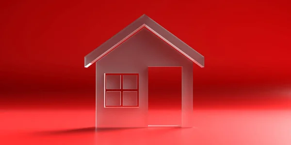Dom mały z dachem na czerwonym tle. ilustracja 3D — Zdjęcie stockowe
