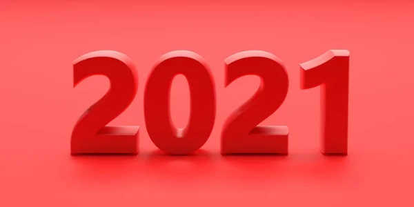 2021 nouvel an sur fond de couleur rouge. Illustration 3d — Photo
