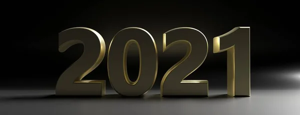 2020 New year. Shiny gold sign, number 2021 on black background. 3d illustration — Stock Photo, Image