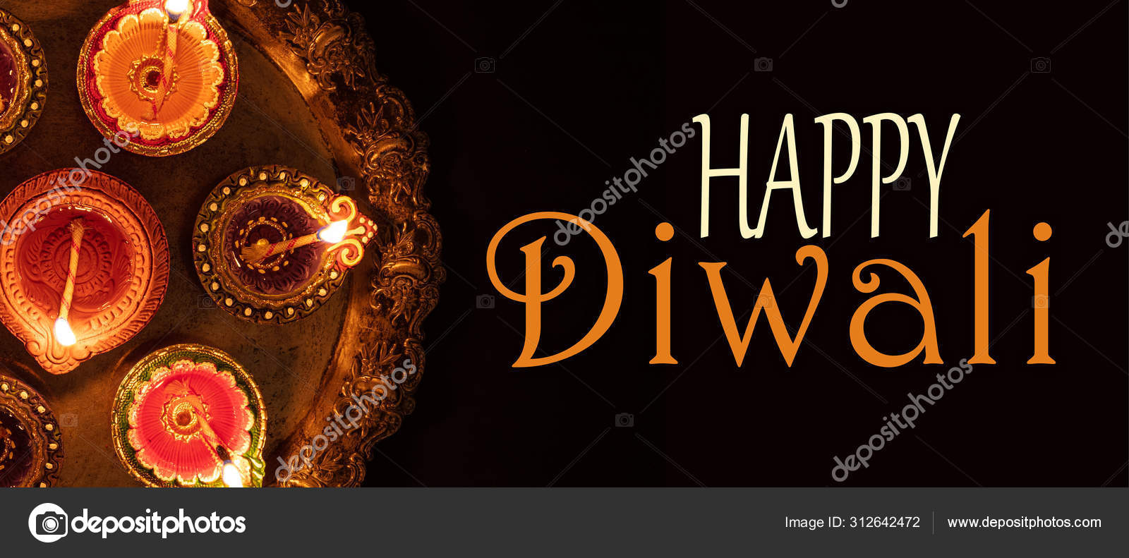 Diwali, Hindu festival of lights celebration. Diya oil lamps ...