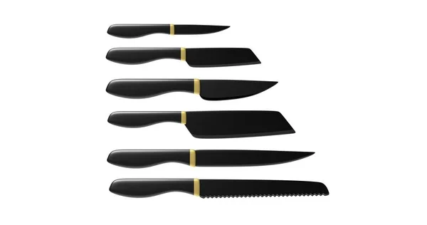 Kitchen knives set isolated against white background. 3d illustration — Stock Photo, Image