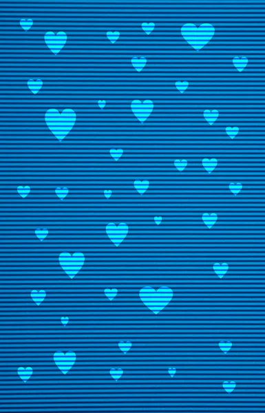 Kék színű hullámkarton papír és fehér szív háttér és textúra — Stock Fotó