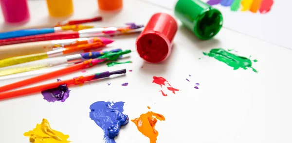 Colorful finger paints set on white color background — Stock Photo, Image