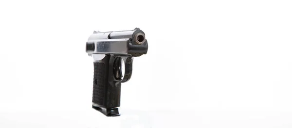 Handgun isolated against white background, closeup view — Stock Fotó