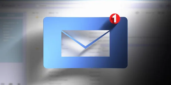 电子邮件通知的概念 一个新的收件箱电子邮件 信封与收到的邮件在模糊的笔记本电脑屏幕背景 警告爆出泡沫提醒 3D说明 — 图库照片