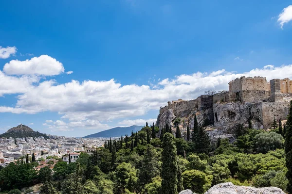 Athen Griechenland Akropolis Felsen Lykabettus Berg Und Blick Auf Die — Stockfoto