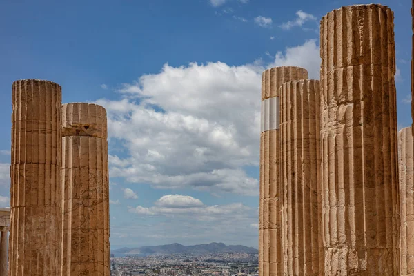 Atene Acropoli Grecia Punto Riferimento Colonne Greche Antiche Pilastri Propylaea — Foto Stock