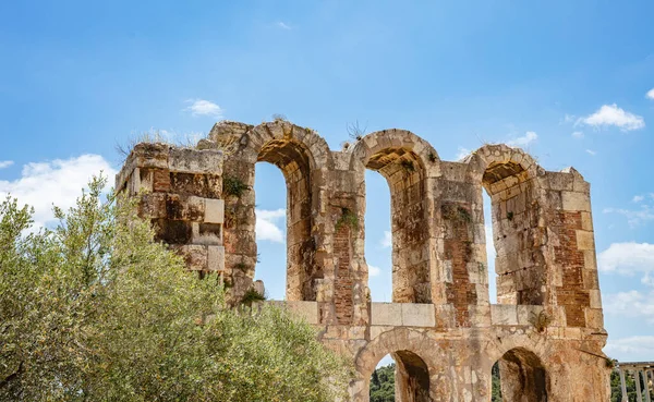 Herodes Atticus Odeon Detalhe Antigo Teatro Herodium Sob Ruínas Acropolis — Fotografia de Stock