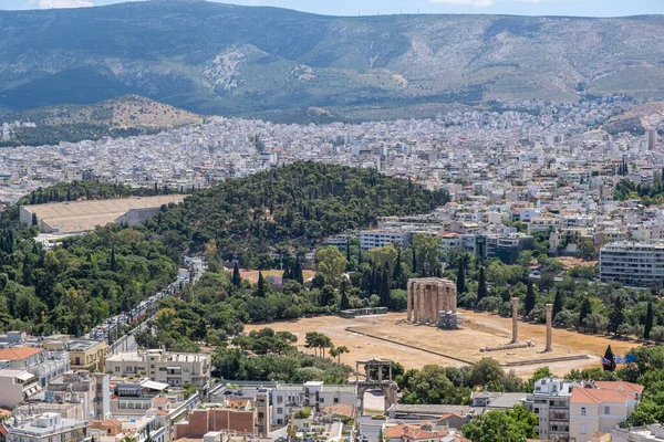 Olympian Zeus Tapınağı Panathenaic Antik Stadyumu Atina Şehir Manzarasının Bir — Stok fotoğraf
