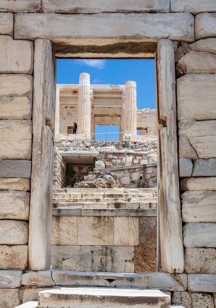 Athens Acropolis Greece Landmark Entering Propylaea Ancient Greek Entrance Gate — Stock Photo, Image
