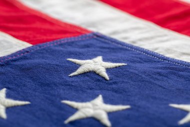 ABD bayrak ekibi, yakın çekim görüntüsü. Amerikan bayraklı arka plan dokusu. Anma Günü ve 4 Temmuz, Bağımsızlık Günü konsepti