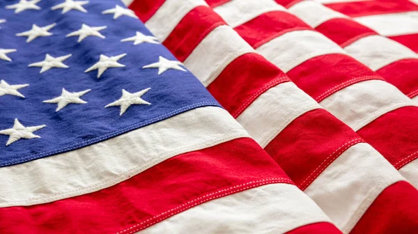 Amerikaanse Vlag Detail Close Zicht Amerikaanse Vlag Achtergrond Textuur Herdenkingsdag — Stockfoto