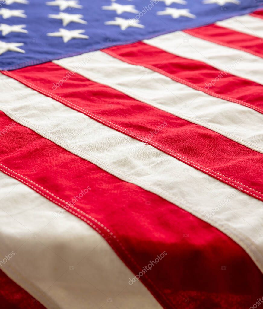USA  flag detail, closeup view. American flag background texture. Memorial day and 4th of July, Independence day concept