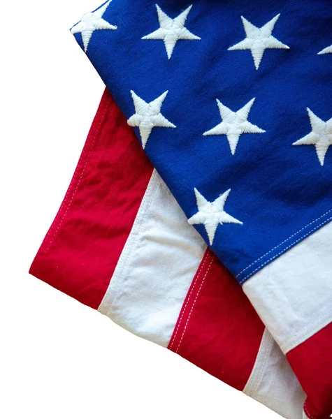 アメリカの国旗は白地に切り取られている アメリカの旗のトップビュー 7月4日独立記念日モックアップテンプレート — ストック写真