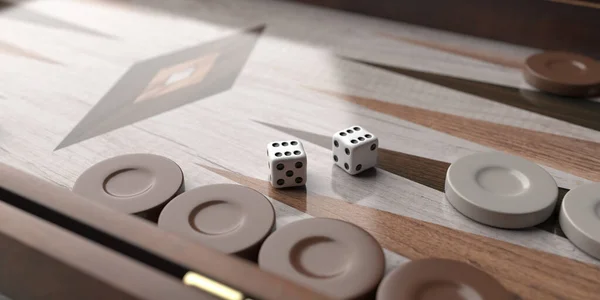 Backgammon Playing Ancient Table Game Dice Chips Backgammon Board Strategy — Stock Photo, Image