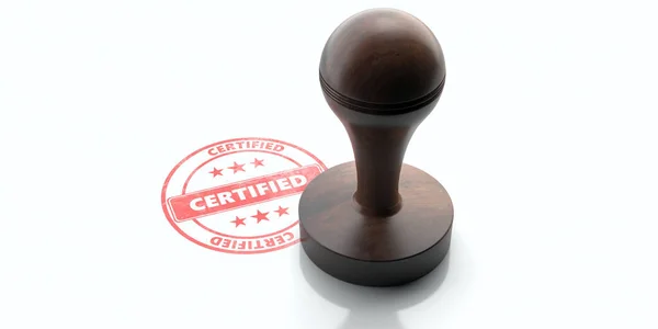 Certifierad Stämpel Trä Rund Gummi Stämpel Och Stämpel Med Text — Stockfoto