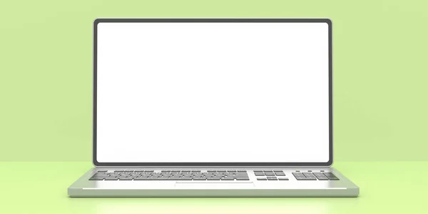 Boş Dizüstü Bilgisayar Şablonu Bilgisayar Görünümü Pastel Yeşil Arkaplanda Boş — Stok fotoğraf