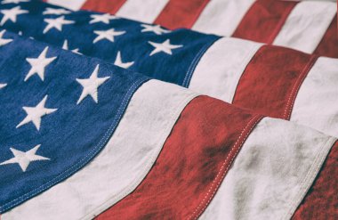 ABD bayrak ekibi, yakın çekim görüntüsü. Amerikan bayraklı arka plan dokusu. Anma Günü ve 4 Temmuz, Bağımsızlık Günü konsepti