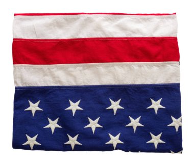 Amerikan bayrağı beyaz arka planda izole edilmiş. Amerikan bayrağı manzaralı. Anma Günü ve 4 Temmuz, Bağımsızlık Günü konsepti
