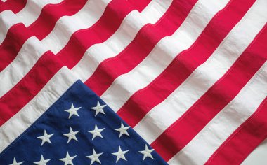 ABD bayrak üstü görüntüsü. Amerikan bayraklı arka plan dokusu. Anma Günü ve 4 Temmuz, Bağımsızlık Günü konsepti