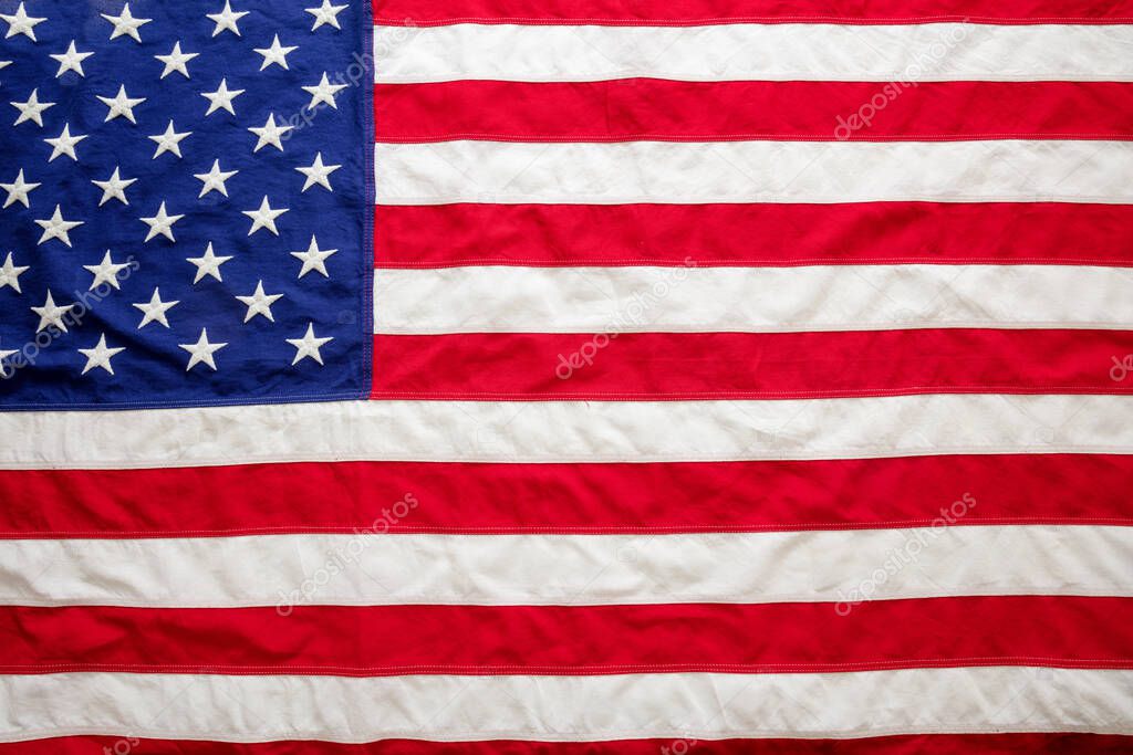 USA flag top view. American flag background texture. Memorial day and 4th of July, Independence day concept