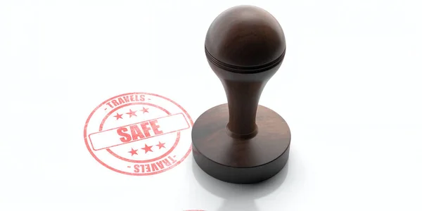 Safe Travels Protection Stamp Wooden Rubber Stamper Stamp Text Safe — Stock Photo, Image