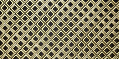 Geometrik kare şekilli arka plan, metal dokular. Sarı altın rengi panel duvar, art deco tarzı şablon, 3D resimleme