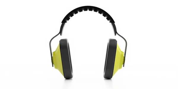听力保护 工作安全装置的概念 被白色背景隔离的耳朵保护器 个人防护工业设备 3D说明 — 图库照片