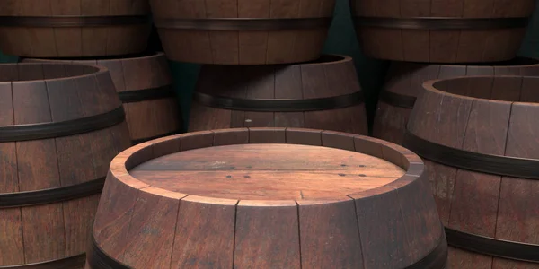 Winemaking Wine Storage Concept Old Wooden Alcohol Barrel Dark Wine — Stock Photo, Image