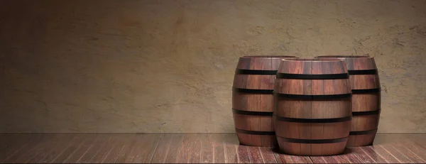 Produkcja Wina Koncepcja Przechowywania Wina Stare Drewniane Beczki Alkoholowe Tle — Zdjęcie stockowe