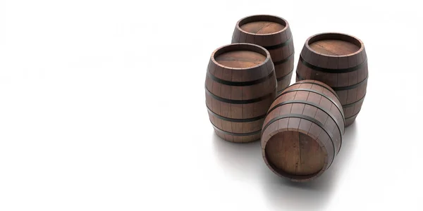 Koncepcja Winiarstwa Magazynowania Wina Stare Drewniane Beczki Alkoholu Izolowane Białym — Zdjęcie stockowe