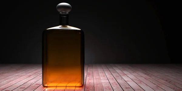 Botella Whisky Brandy Suelo Madera Fondo Sótano Oscuro Sin Nombre — Foto de Stock