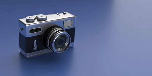 Фотокамера Винтажном Стиле Ретро Старомодная Камера Изолирована Голубом Фоне Копировальное — стоковое фото