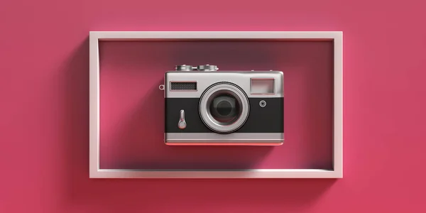 Фотокамера Винтажном Стиле Ретро Старомодный Фотоаппарат Белой Рамке Изображения Розовый — стоковое фото