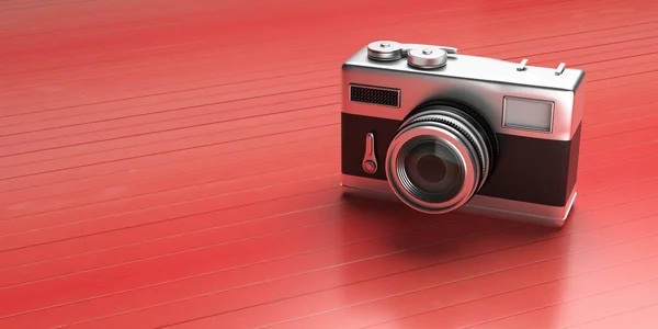 Фотокамера Винтажном Стиле Ретро Старомодная Камера Изолирована Красном Фоне Копировальное — стоковое фото