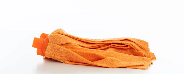 Limpieza Fregona Aislada Sobre Fondo Blanco Suelo Húmedo Color Naranja — Foto de Stock