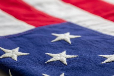 ABD bayrak ekibi, yakın çekim görüntüsü. Amerikan bayraklı arka plan dokusu. Anma Günü ve 4 Temmuz, Bağımsızlık Günü konsepti