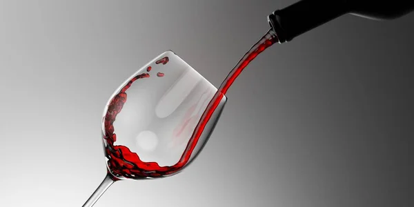 Κόκκινο Κρασί Ρίχνει Μπουκάλι Κρασιού Ρίχνει Κόκκινο Κρασί Ένα Κρυστάλλινο — Φωτογραφία Αρχείου