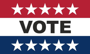 ABD seçimleri, Amerikanın vatansever yıldızlarla dolu bayrak renkleriyle ilgili VOTE kısa mesajı. Amerika Birleşik Devletleri seçim günü konseptini oylayın..